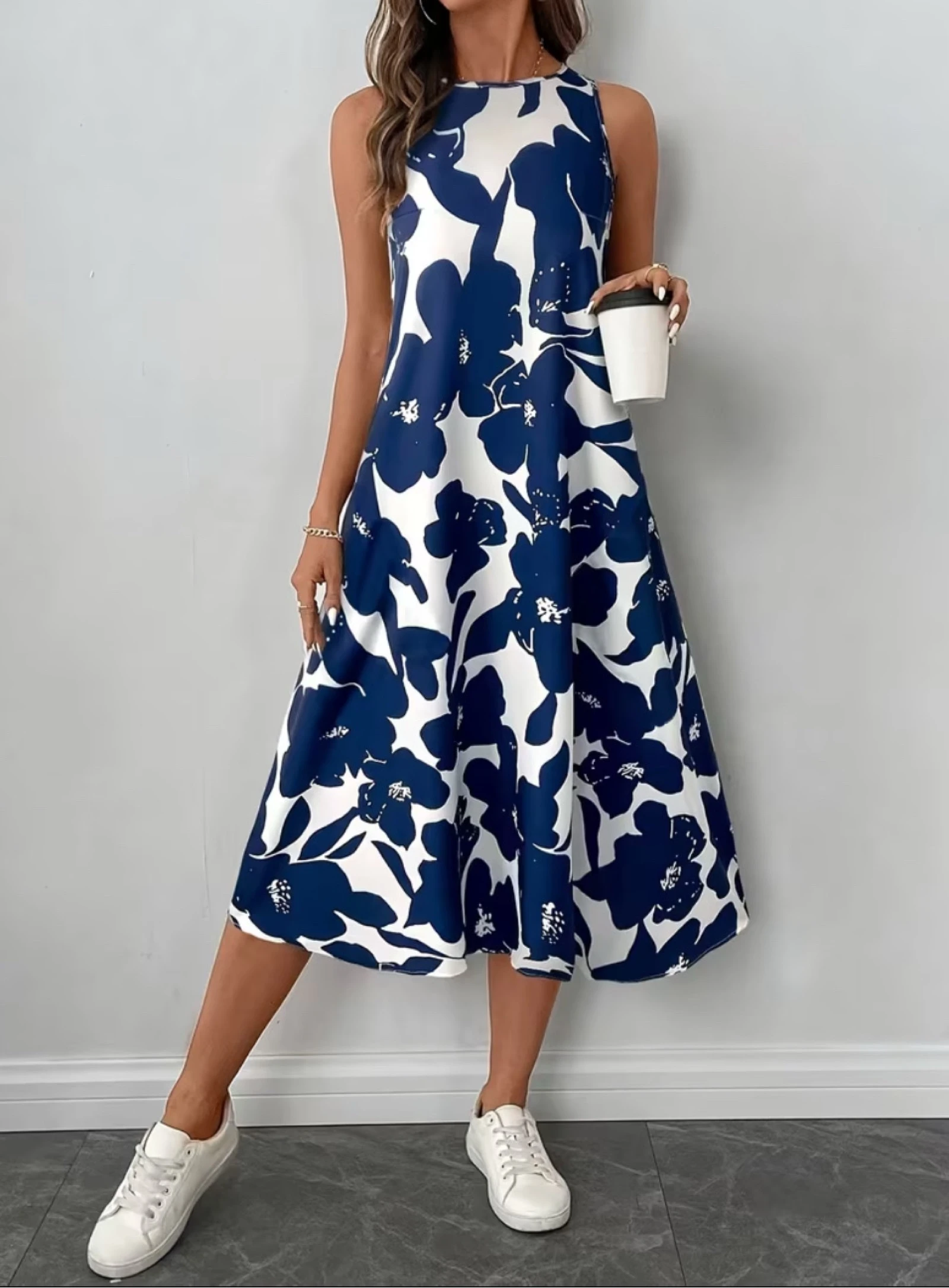Floral print sleeveless midi dress with pockets size L – photo 3